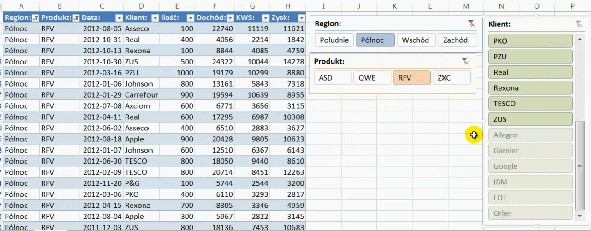 Excel 2013 - Rzut okiem #9 - fragmentatory - Filtrowanie zwykłej tabeli